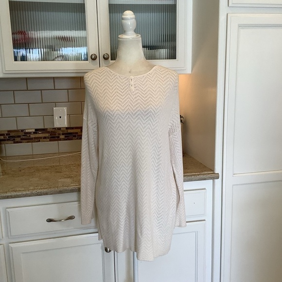 Ship’n Shore Tunic Top Size Large Cream Open Knit - Picture 1 of 7